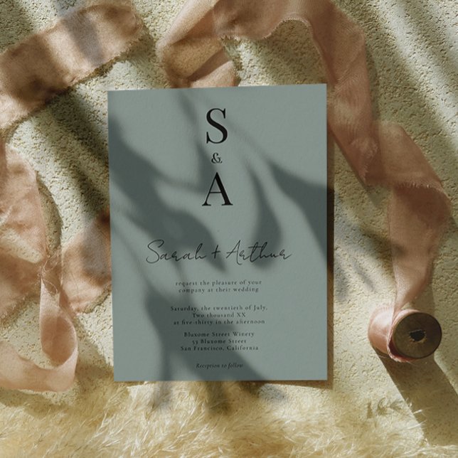 Moderne und elegante Script- und Monogram-Hochzeit Einladung (Von Creator hochgeladen)