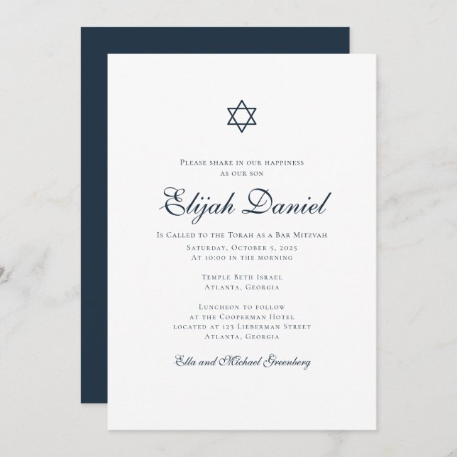 Moderne und elegante Typografie Bar Mitzvah Einladung (Vorne/Hinten)