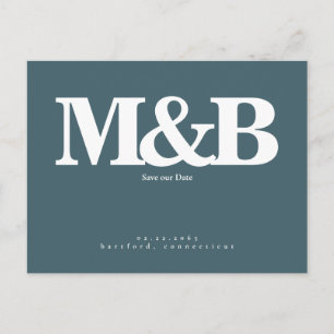 Moderne und elegante weiße Monogramm-Teal-Save-the Postkarte