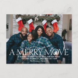 Moderne und fröhliche Bewegung für neue Zuhause-Fo Ankündigungspostkarte