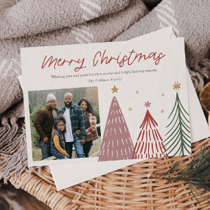 Moderne und fröhliche Weihnachtsbaum-Fotokarten Feiertagskarte