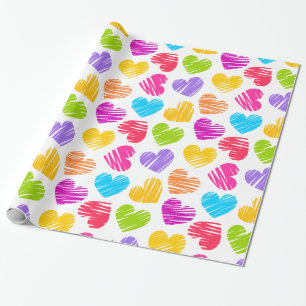 Moderne und Girly Vibranly Doodled Herzens Valenti Geschenkpapier