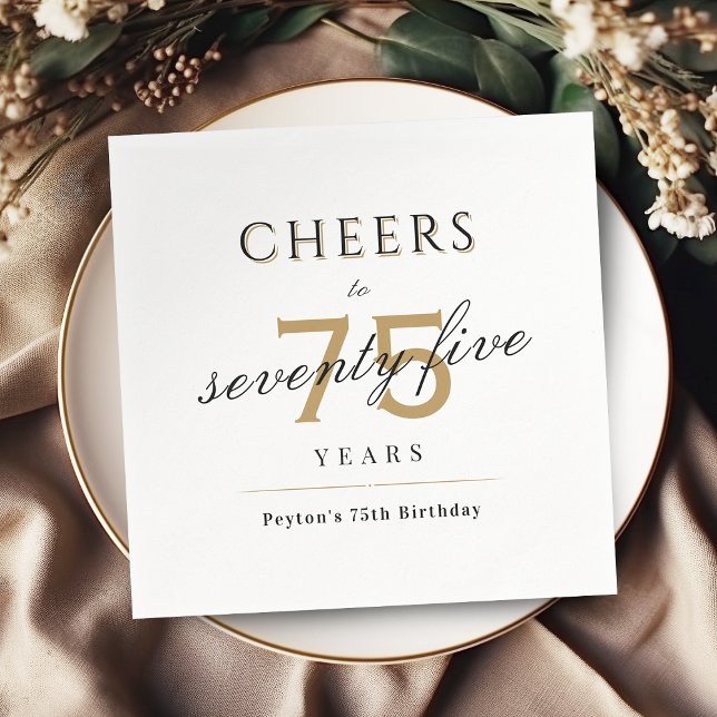Moderne und klassische Feier zu 75-jähriger Geburt Serviette (Modern classy cheers to 75 years birthday party napkins)