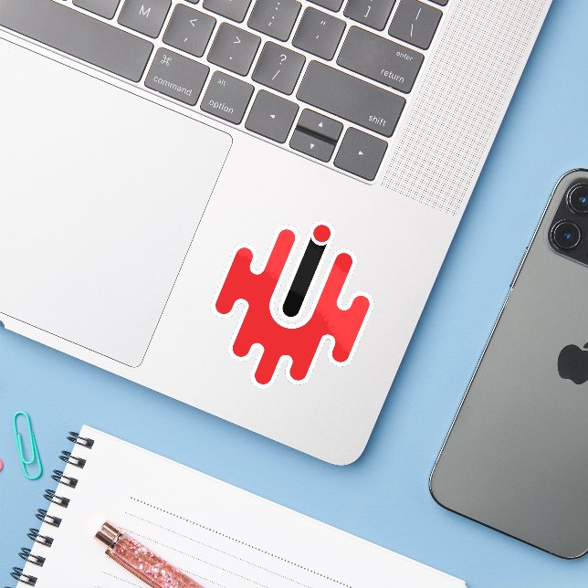 Moderne und klassische Letter U Monogramm  Aufkleber (Laptop mit iPhone)
