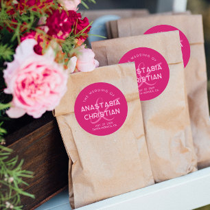 Moderne und kühne Magenta-Hochzeit Runder Aufkleber