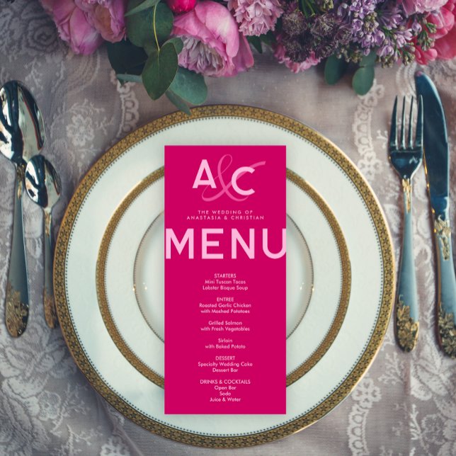 Moderne und kühne Magenta Wedding Menu Card Programm (Von Creator hochgeladen)