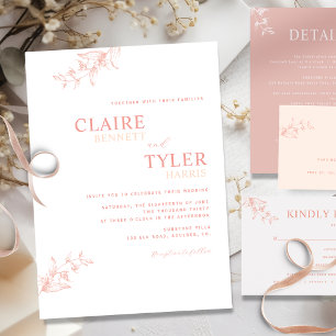 Moderne und minimale Blush Pink, Peach Wedding Einladung