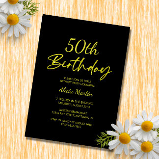 Moderne und minimale gelbe Typografie Black Birthd Einladung