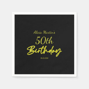 Moderne und minimale gelbe Typografie Black Birthd Serviette