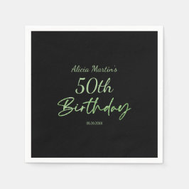 Moderne und minimale grüne Typografie Black Birthd Serviette