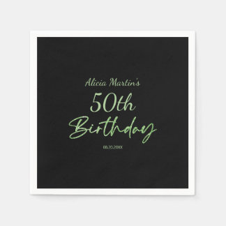 Moderne und minimale grüne Typografie Black Birthd Serviette