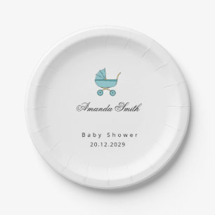 Moderne und minimalistische blaue Kinderwagen-Baby Pappteller