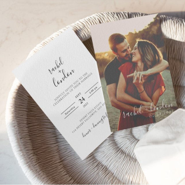 Moderne und Minimalistische Foto Hochzeit Einladung (save the date, thank you invitation, wedding card, wedding photo, photo collage, personalized photo)