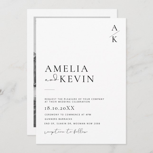 Moderne und minimalistische Typografie Foto Hochze Einladung (Vorne/Hinten)