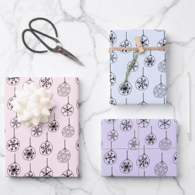 Moderne und Niedliche Snowflake Ornamente Weihnach Geschenkpapier Set (Vorderseite)