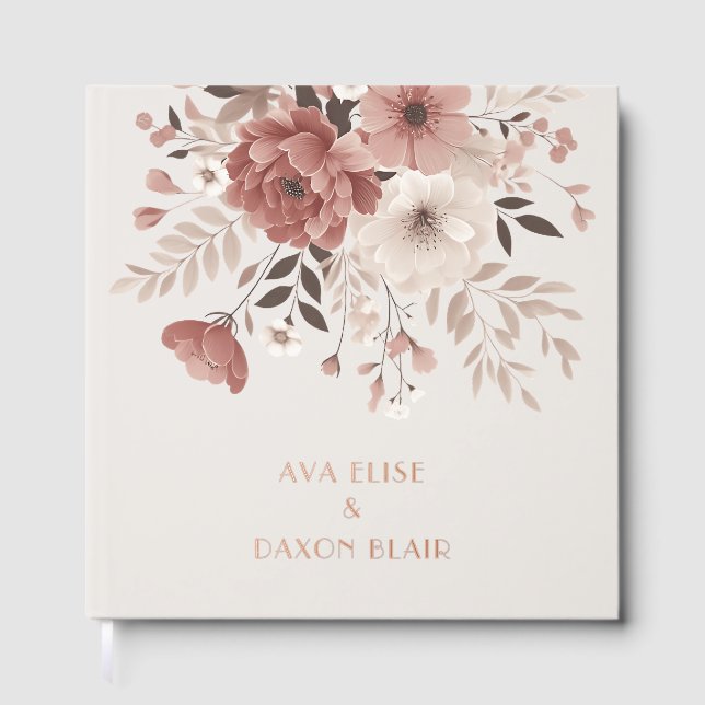 Moderne und rosafarbene Blumenzwiebeln Gold Gästebuch (Vorderseite)