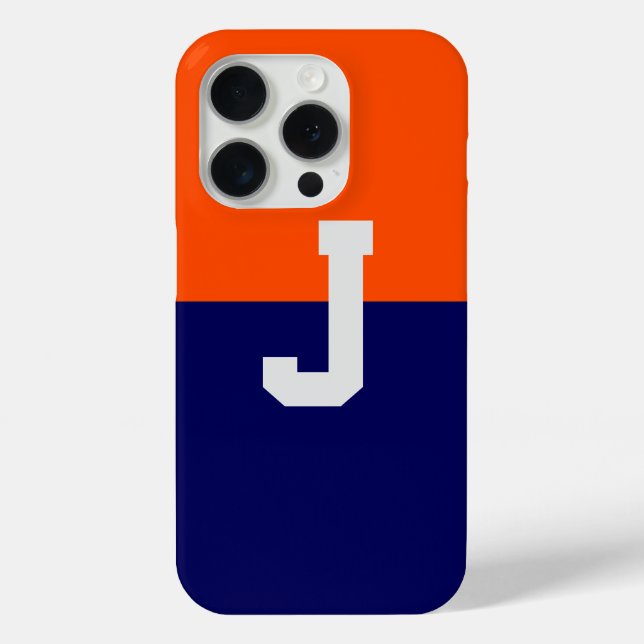 Moderne und schwache Orange- und Blaumonogramm Case-Mate iPhone Hülle (Rückseite)