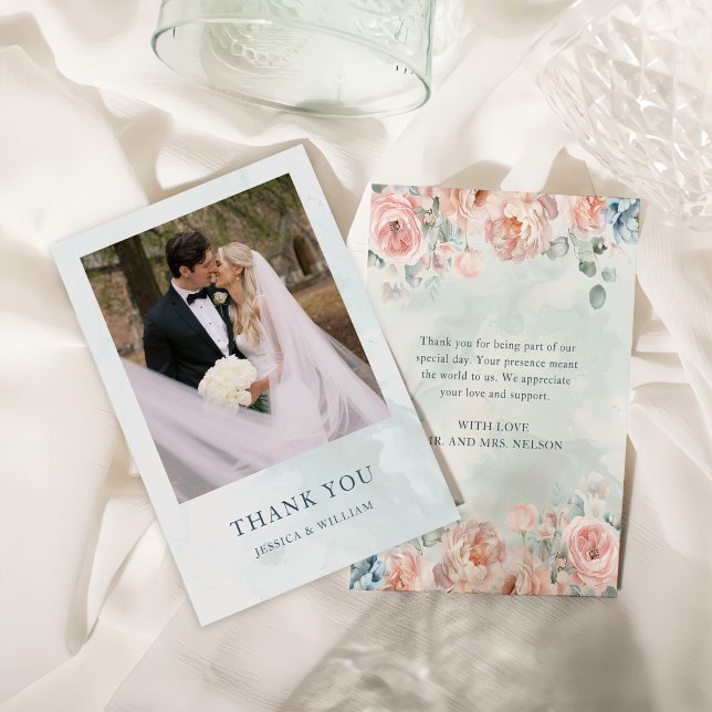 Moderne und trendy Blue Rose Wedding Dankeskarte (Von Creator hochgeladen)