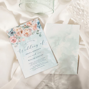Moderne und trendy Blue Rose Wedding Einladung