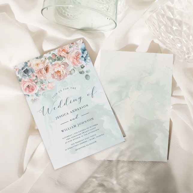 Moderne und trendy Blue Rose Wedding Einladung (Von Creator hochgeladen)