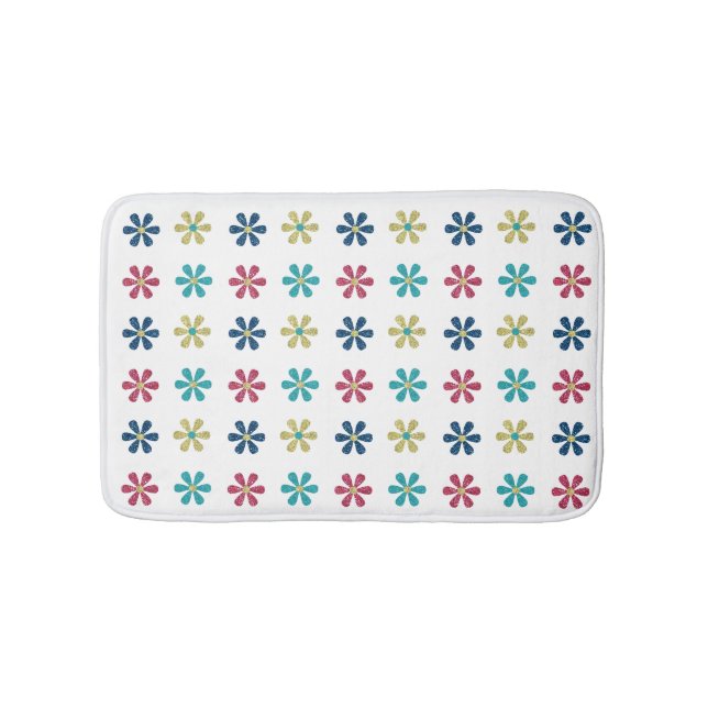 Moderne und trendy Gold Blue Glitzer Blume Badematte (Vorderseite)