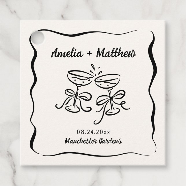 Moderne und Whimsikhandgezeichnete Hochzeit Geschenkanhänger (Vorderseite)