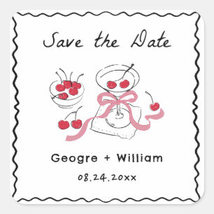 Moderne und Whimsikhandgezeichnete Hochzeit Quadratischer Aufkleber