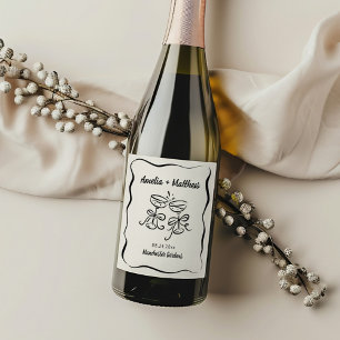 Moderne und Whimsikhandgezeichnete Hochzeit Weinetikett