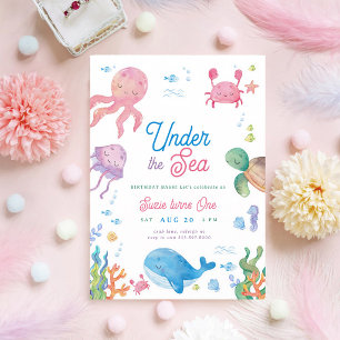 Moderne Under the Sea 1. Geburtstag Einladung