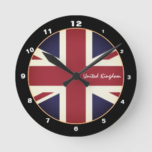 Moderne Union Jack Flagge, Vintage britisch, UK Runde Wanduhr