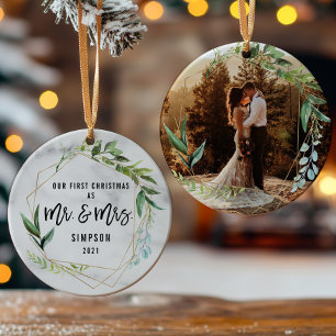 Moderne unsere ersten Weihnachten als Mr. & Mrs. F Keramik Ornament