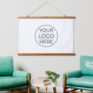 Moderne Unternehmenslogo-Branding Wandteppich Mit Holzrahmen