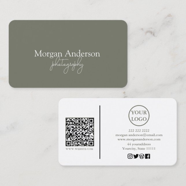 Moderne Unterschrift Script QR-Code Social Visitenkarte (Vorne/Hinten)