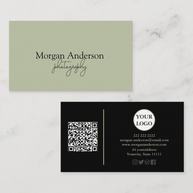 Moderne Unterschrift Script QR-Code Social Visitenkarte (Vorne/Hinten)