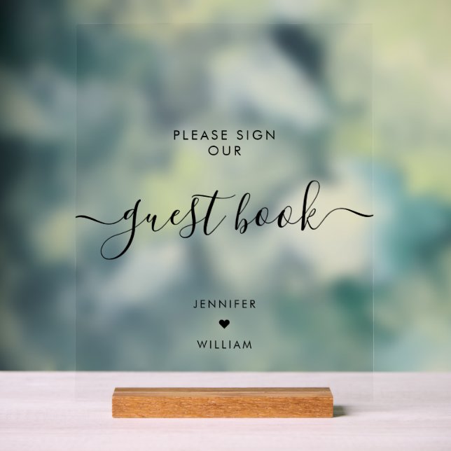 Moderne Unterschrift Unser Gästebuch Hochzeit Schw Acrylschild (Neutral)