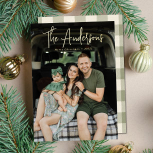 Moderne Unterschriftenschrift Cream und Olive Foto Folien Feiertagskarte