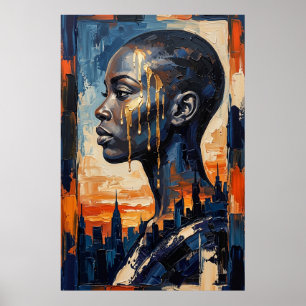 Moderne urbane Seele Schwarze Frau Stadt-Silhouett Poster