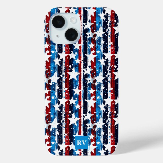 Moderne US Flagge Monogram USA Case-Mate iPhone Hülle (Rückseite)