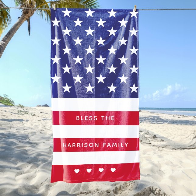 Moderne US Flagge Personalisiert Strandtuch (Modern Stars and Stripes Personalized Beach Towel)