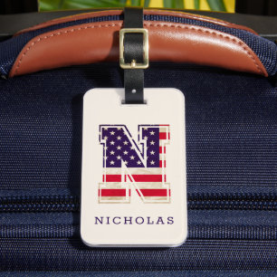 Moderne USA-Flagge Monogramm N Gepäckanhänger