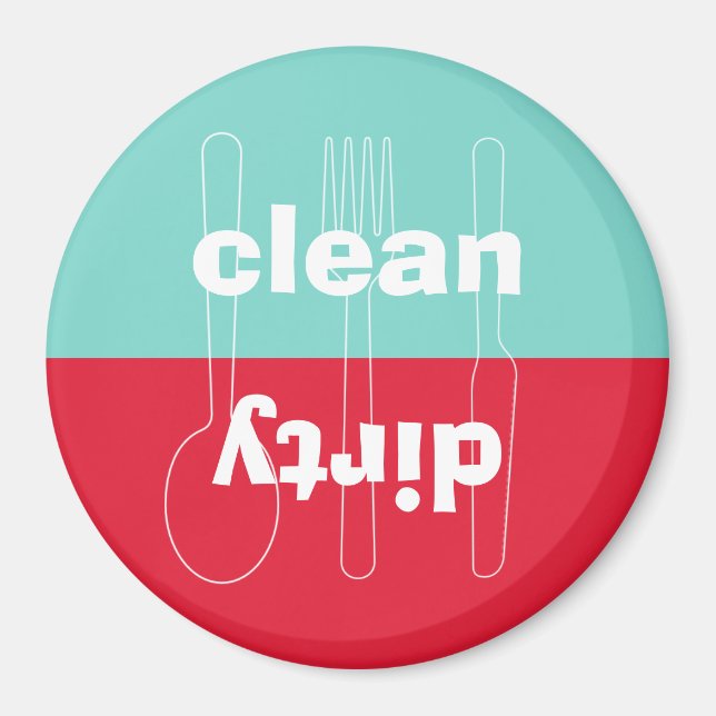 Moderne Utensilien schmutzig saubere, blaue Geschi Magnet (Vorne)