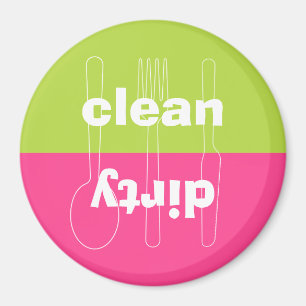 Moderne Utensilien schmutzig saubere, pinkfarbene  Magnet