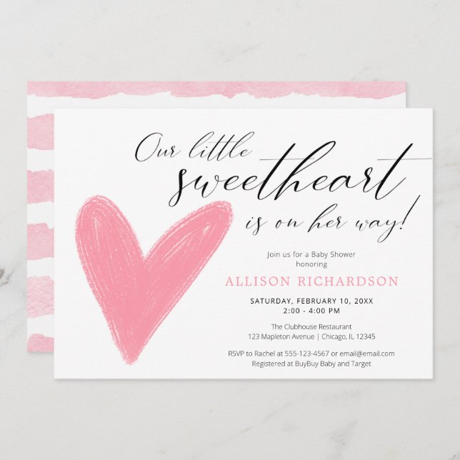 Moderne Valentine Rosa-Weiße-Mädchen-Dusche Einladung (Vorne/Hinten)