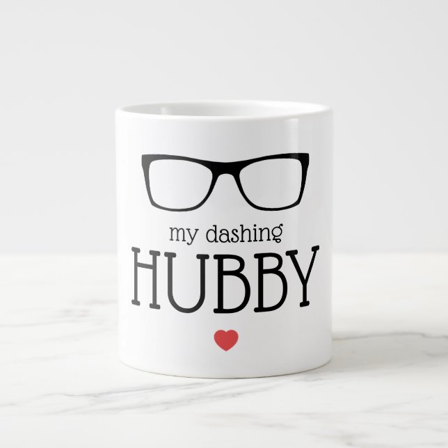 Moderne Valentines Glasses My Dashing Hubby Heart Jumbo-Tasse (Vorderseite)