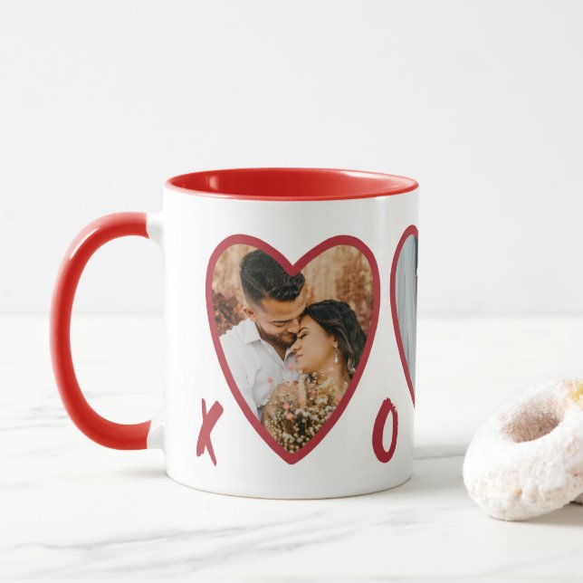 Moderne Valentines RedHearts Foto Tasse (Mit Donut)
