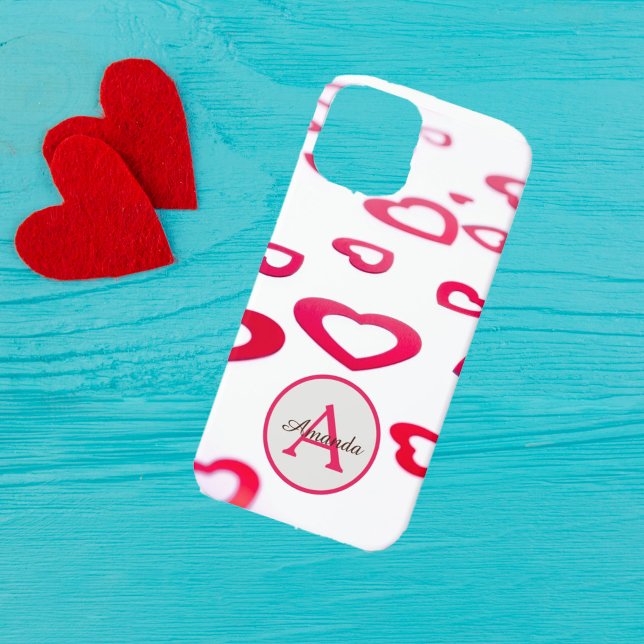 Moderne Valentinherzen mit Monogramm und Namen Case-Mate iPhone Hülle (Von Creator hochgeladen)