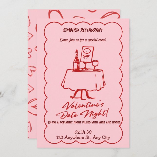 moderne valentinische Party Einladung (Vorne/Hinten)