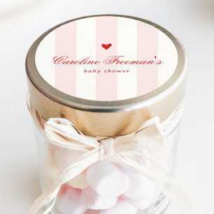 Moderne Valentinstag-Baby-Shower mit rosa Streifen Runder Aufkleber