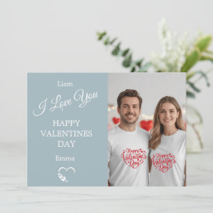Moderne Valentinstag-Fotokarte Hellblau-Grau Dankeskarte