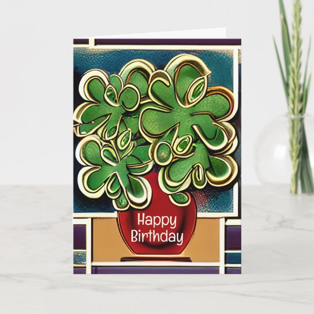 Moderne Vase der Kleeblätter|Clovers Happy Birthda Karte (Vorderseite)